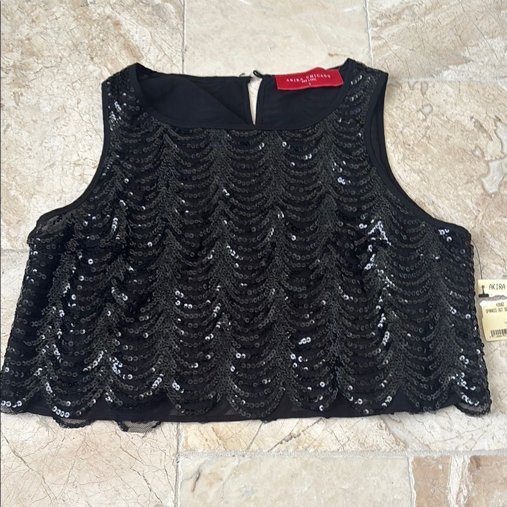 Akira black Sequin Women's crop top NWT sz s